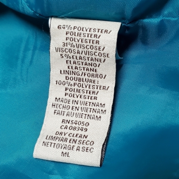 VINTAGE 90s Anne Klein Turquoise Blazer Abstract Silk A-line Skirt Set Outfit - Picture 16 of 16